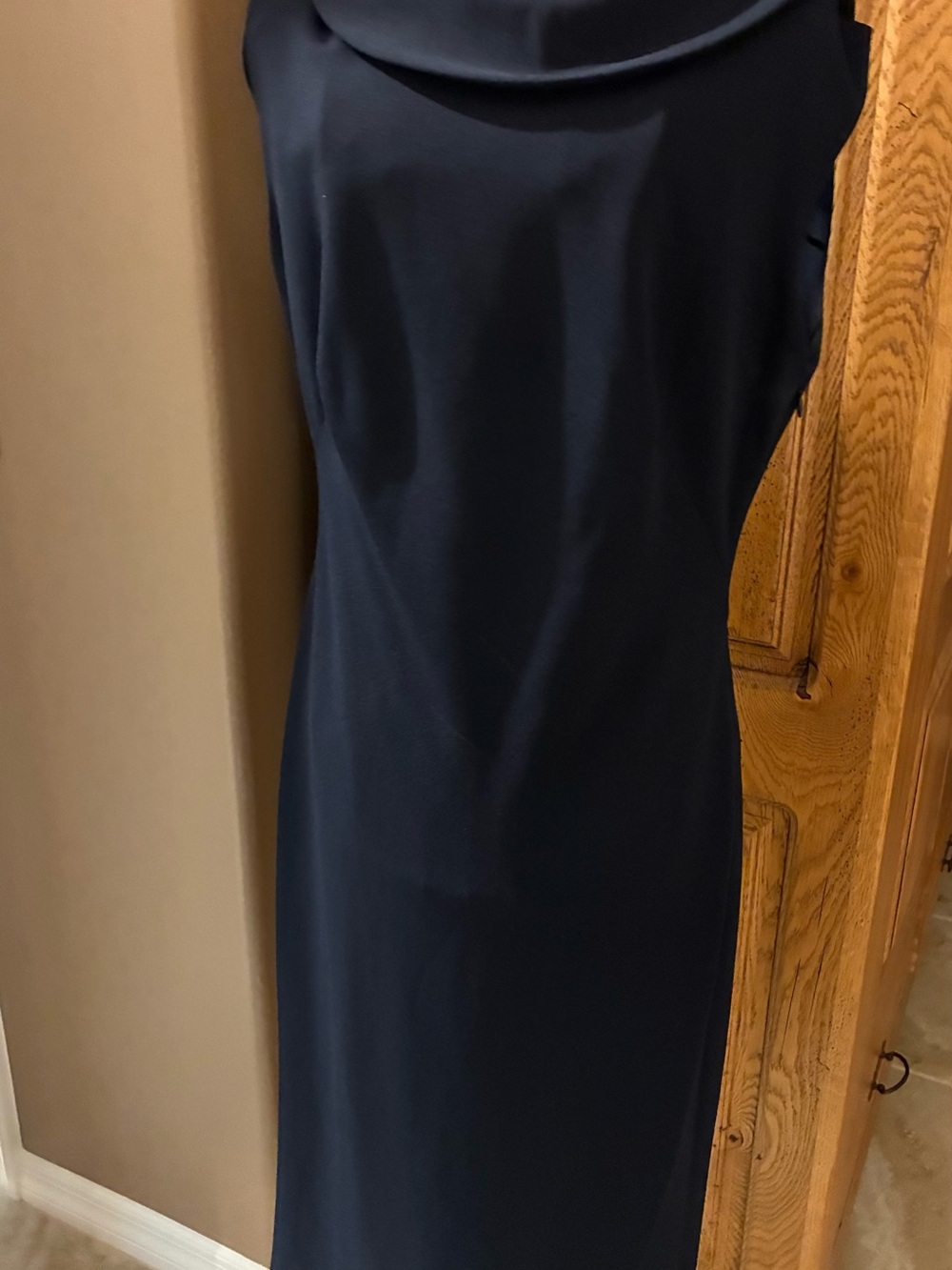 Calvin Klein, Elegant Dress. Navy Cowl Neck & Drop Cowl Back With Back